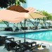 YesHom 8 FT Aluminum Outdoor Patio Beige Umbrella with Crank Tilt & Base Stand for Deck Market Yard Beach Pool cafe   